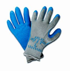 Atlas Fit gloves cotton/poly shell w/ rubber palm & fingertips Gray/blue